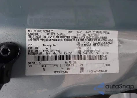2013 Ford C-Max Energi Sel from USA, damaged, VIN 1FADP5CU5DL530922